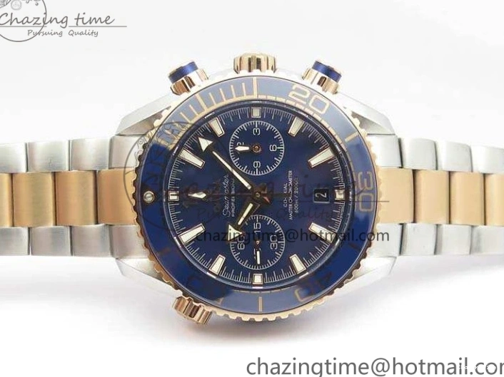 0101 Seamaster Pro Chrono SS RG OM Best Edition Blue Ceramic Blue Dial On SS RG Bracelet A Snug 8129